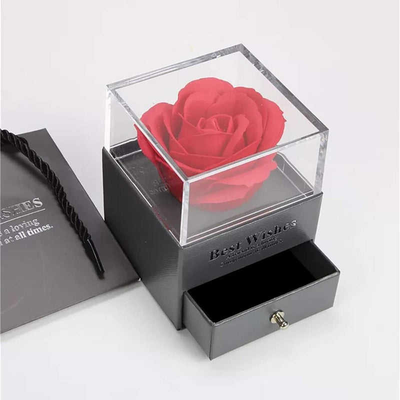 Rosa eterna con collar – flor preservada en cúpula de cristal + obsequio