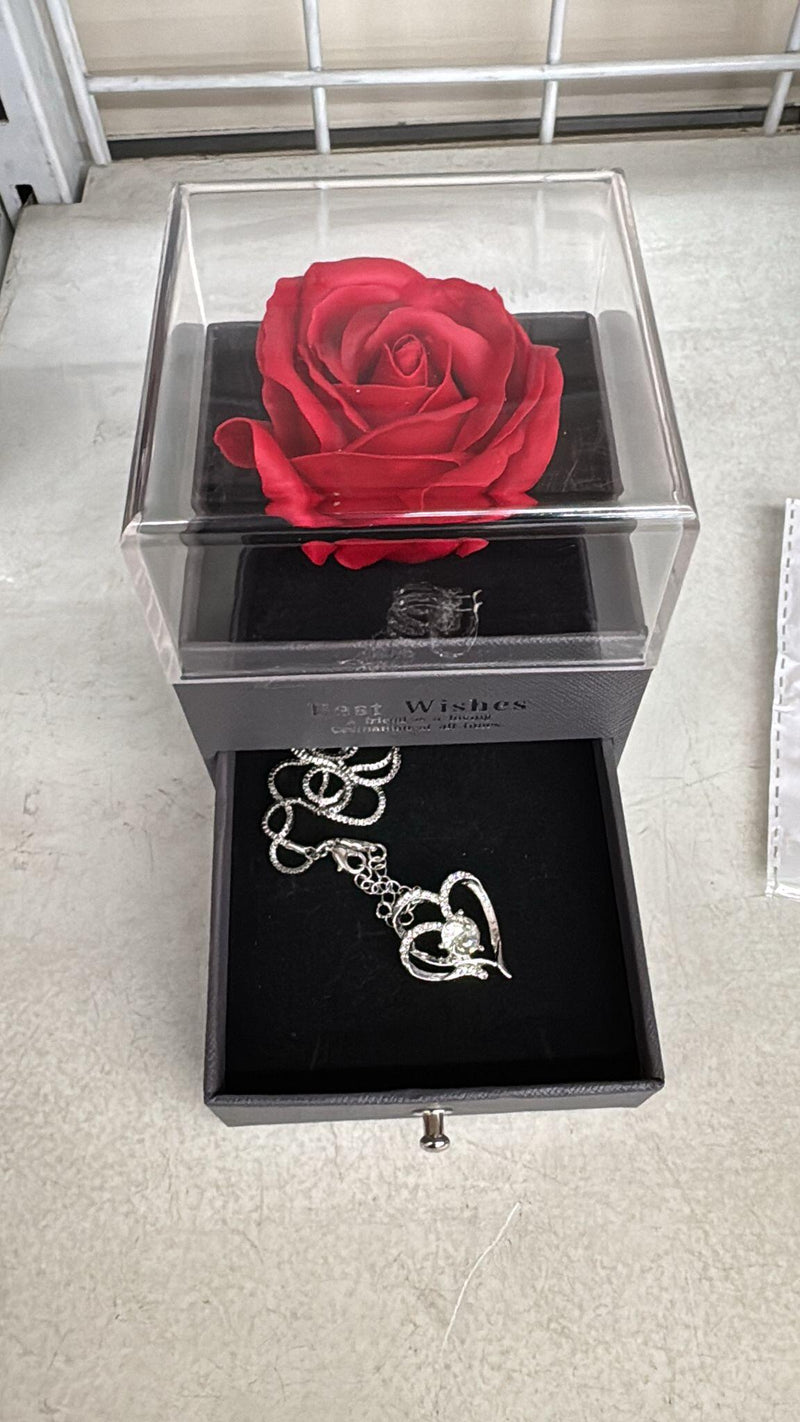 Rosa eterna con collar – flor preservada en cúpula de cristal + obsequio